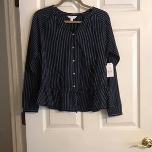 Cinched waist navy striped blouse